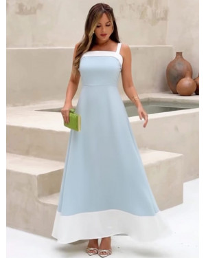 Vestido Longo em Crepe Alfaiataria Bicolor E | Moda Evangelica